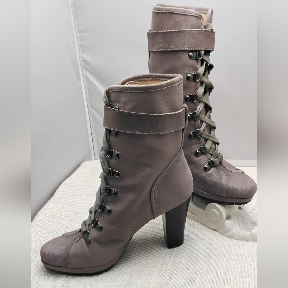 Stylish dusty mauve leather Lace-Up Women's Boots